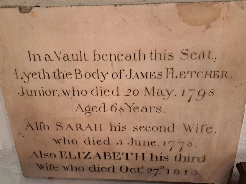 Memorial to James Fletcher in St Michael's Church