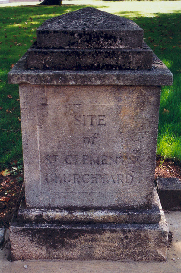Stone marking site of St Clement's churchyard