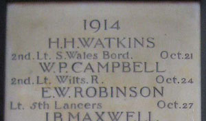 Campbell's name on Keble College Chapel war memorial
